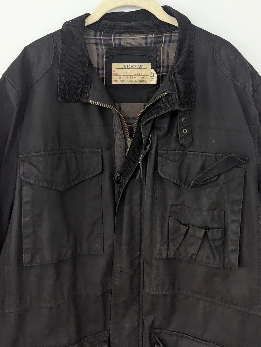 Vintage J. Crew Coated Barn Jacket The British Millerain Black Pockets Large T